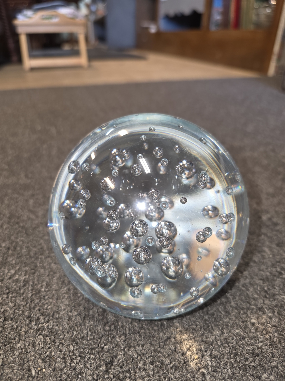 Clear Glass Paperweight with Entrapped Bubbles